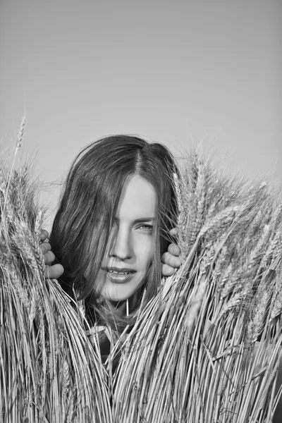 Schoonheid vrouw in een veld — Stockfoto