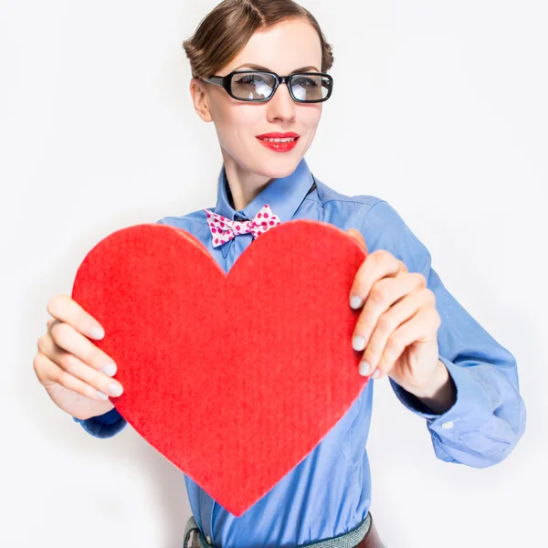 Woman with heart symbol — Stock Photo, Image