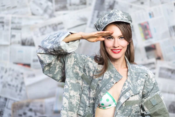 Pinup menina do exército — Fotografia de Stock