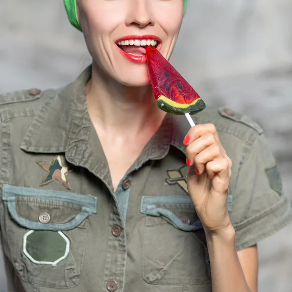 Military funny woman — Stock Photo, Image