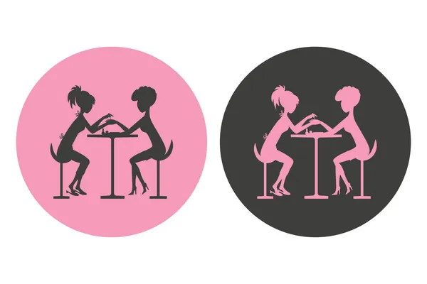 Symbolset Logo für einen Manikürsalon, Nagelstudio, rundes Emblem, Silhouette, Maniküre lackiert Nägel, Arbeitsplatz, Frauen. — Stockvektor