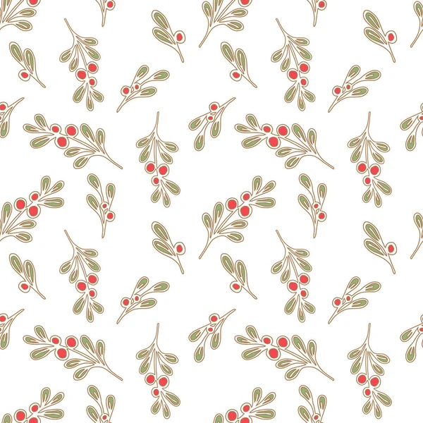 Muster Frohe Weihnachten und ein gutes neues Jahr 2022, Zweige mit Blättern und roten Beeren, auf weißem Hintergrund. Hintergrund, Hintergrund, Textilien, Verpackung. — Stockvektor