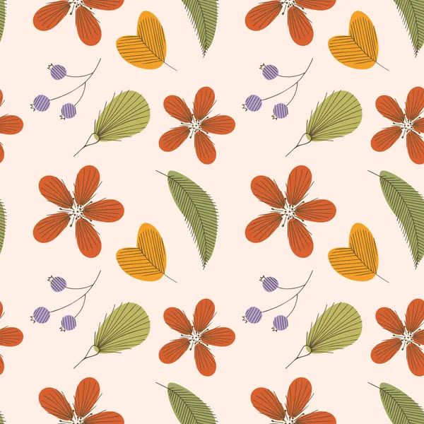 Modèle Botanique Fleurs Brindilles Dans Style Gribouillage Dessin Main — Image vectorielle