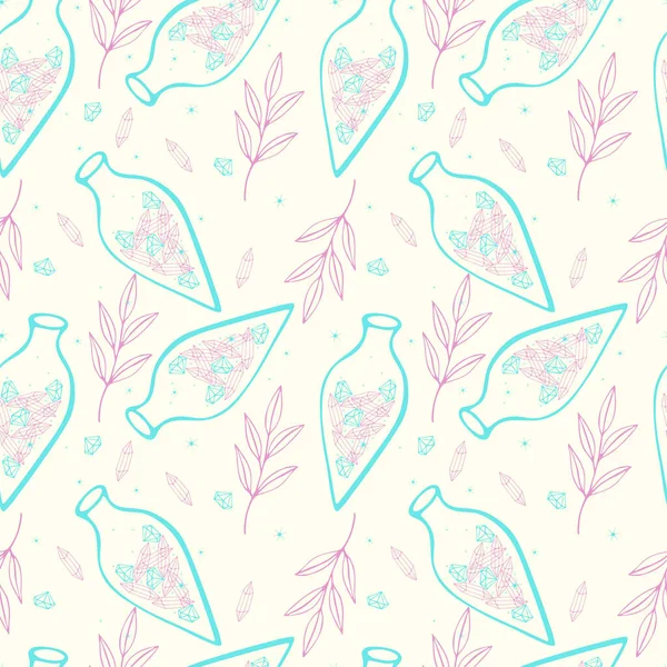 Şablon iksir kristalleri sihirli şişe büyüsü, doodle boho tarzı.