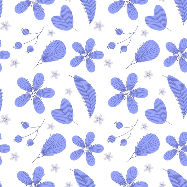 Pattern Very Peri doodle flowers , seamless , white background . — Vettoriale Stock