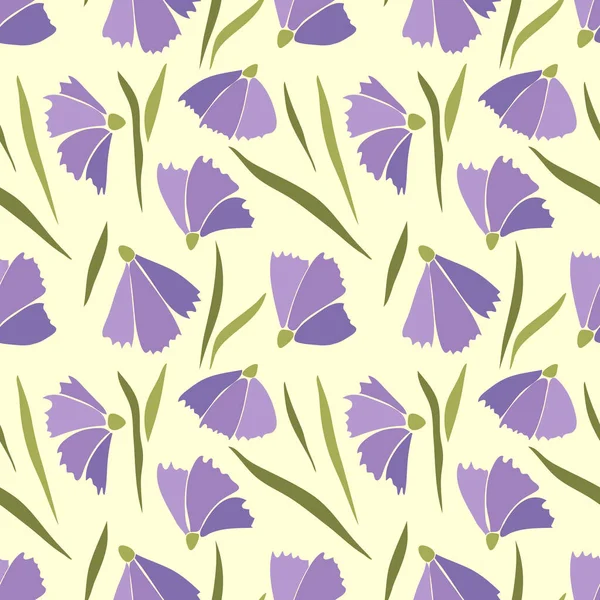 Blumenmuster violett, nahtlos, Frühlings- und Sommermuster. — Stockvektor