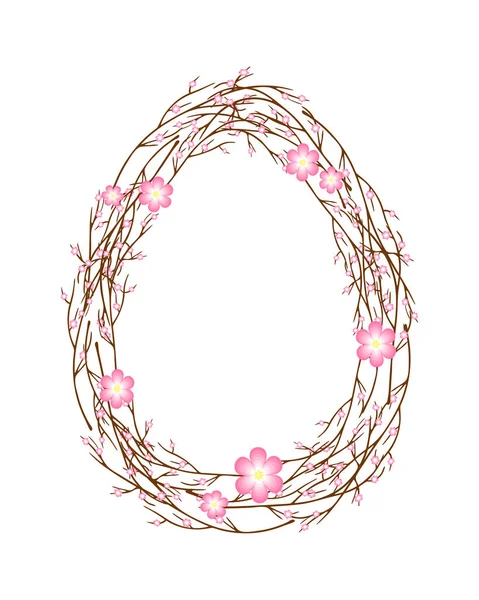 Ägg påsk mall från kvistar med blommor, pensel gren, vykort, isolerad, vit bakgrund. — Stock vektor