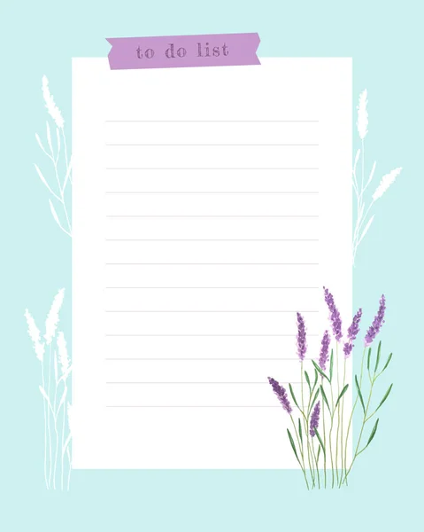 Para fazer a lista, planejador planejador de anotações, colagem bruxa lavanda aquarela. Campo alinhado para notas, ideias, planos, lista de tarefas, lembretes. — Vetor de Stock