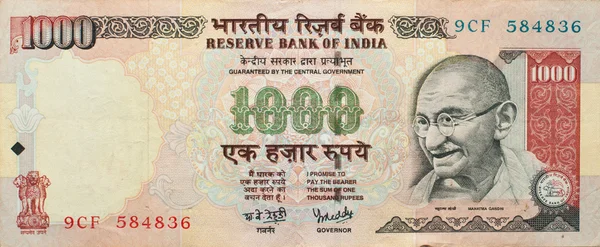 1000 Rupie poznámku s Gándhím — Stock fotografie