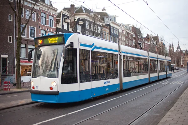 Tram in the streets of Amsterdam — Stock Photo, Image