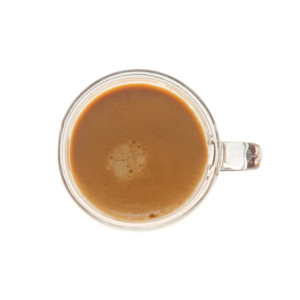 Boven weergave van espresso schot in glas geïsoleerd op wit — Stockfoto