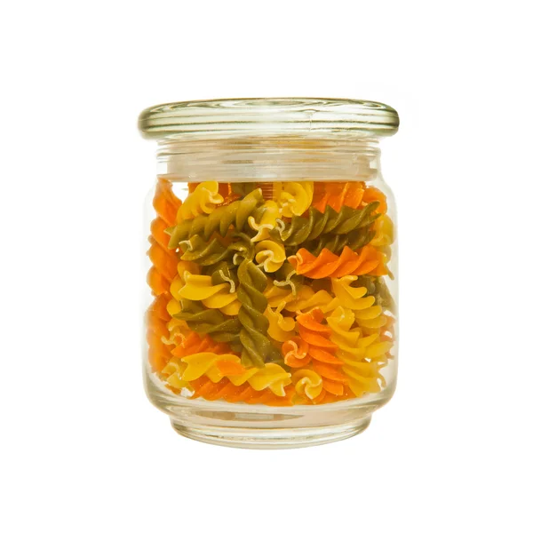 Jar of Fusilli pasta — Stock Photo, Image