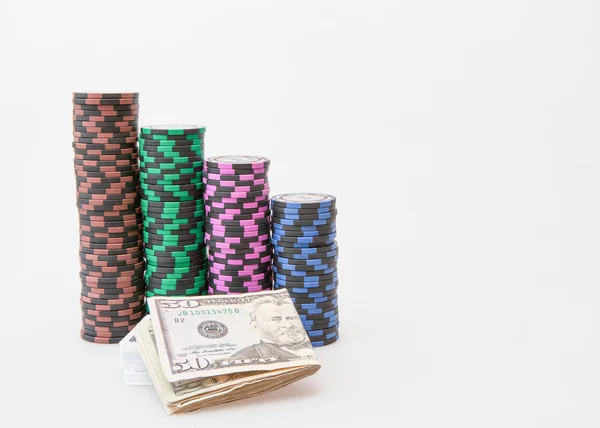 Casino chips  with dollars — Stock Photo, Image