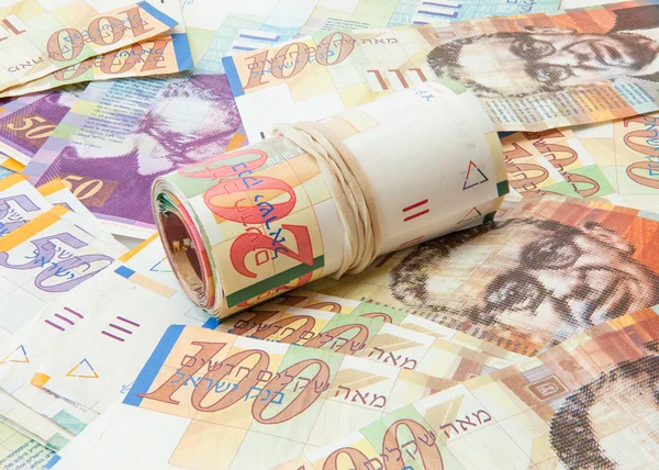 Israeli shekel notes background — Stock Photo, Image