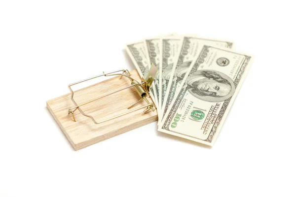 Mouse trap with money as bait — Stock Photo, Image