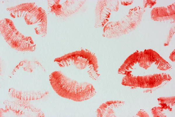 Set Von Sexy Rosa Roten Weiblichen Lippenabdrücken Auf Weißem Papier — Stockfoto
