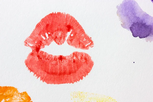 Set Von Mehrfarbigen Weiblichen Lippenabdrücken Auf Weißem Papier Hintergrundbild Küsschen — Stockfoto