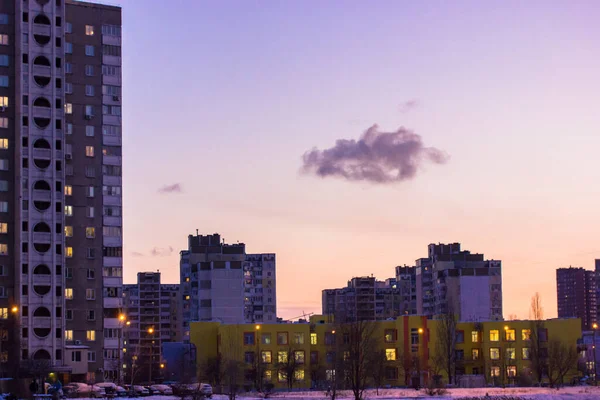 Kiew Ukraine Dezember 2021 Silhouetten Hoher Häuser Wohnheim Viertel Vor — Stockfoto