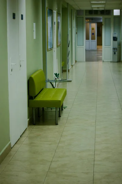 Kyiv Ukraine June 2020 Green Sofa Waiting Patients Long Empty — Stock Photo, Image