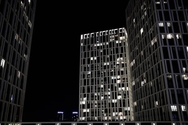 Kiev Ukraine Bâtiments Résidentiels Modernes Plusieurs Étages Avec Rétro Éclairage — Photo