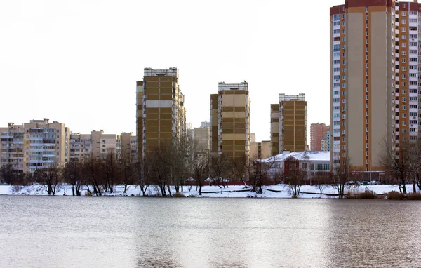 Kiew Ukraine Dezember 2021 Winterliches Stadtbild Ein See Oder Teich — Stockfoto
