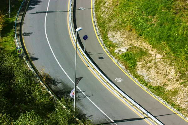 Aerial View Asphalt Road Turning Corner Daylight Summer Day White — Stock Photo, Image