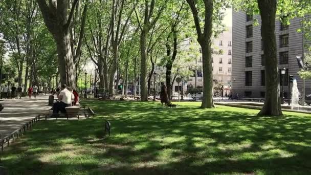 Paseo Del Prado Madrid Spanya 12022 Mayıs Yeşil Çimenli Gölgeli — Stok video