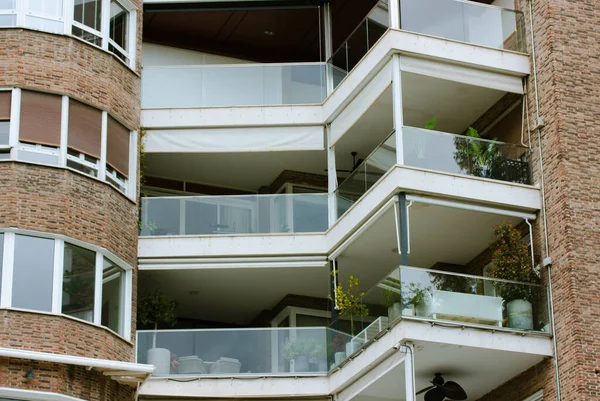 Madrid Spain May 2022 Facade Modern Residential Building Glass Balconies —  Fotos de Stock