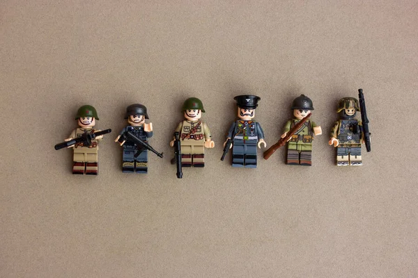 Eua América Junho 2021 Figuras Miniatura Soldados Brinquedo Lego Uniformes — Fotografia de Stock