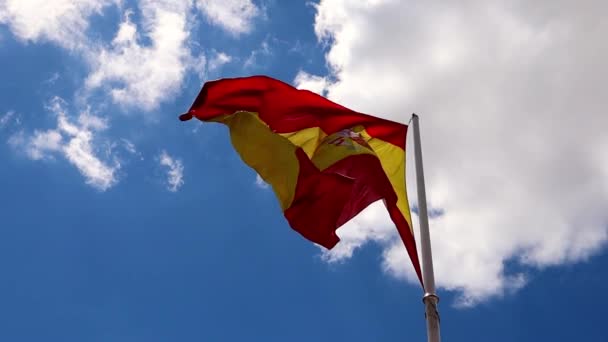 Big Red Yellow Bright Spanish Flag Emblem Flutters Isolated Wind — Wideo stockowe