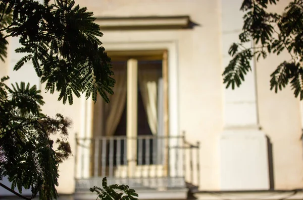 Facade Old Residential Building Beautiful White House Cozy Balcony Blurred Stock Picture