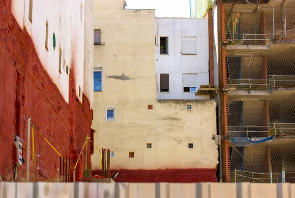 Dense Chaotic Residential Buildings Old Quarter City Fence Construction Reconstruction — 스톡 사진