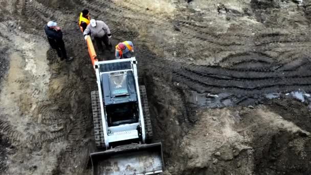 Kyiv Ukraine December 2021 Workers Construction Site Excavated Pit Top — Video