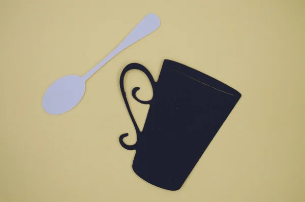 Papel recortado silueta de taza y cuchara — Foto de Stock