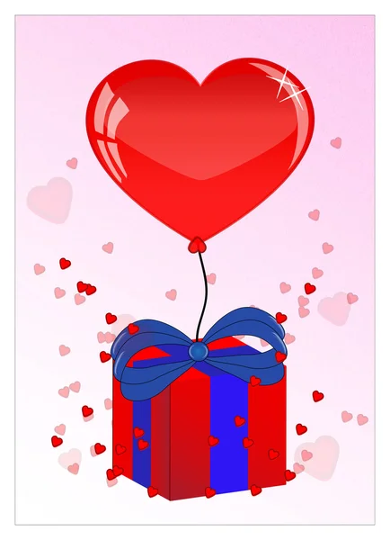 Pretty red ballon, present and heart for valentines day — Stock Vector