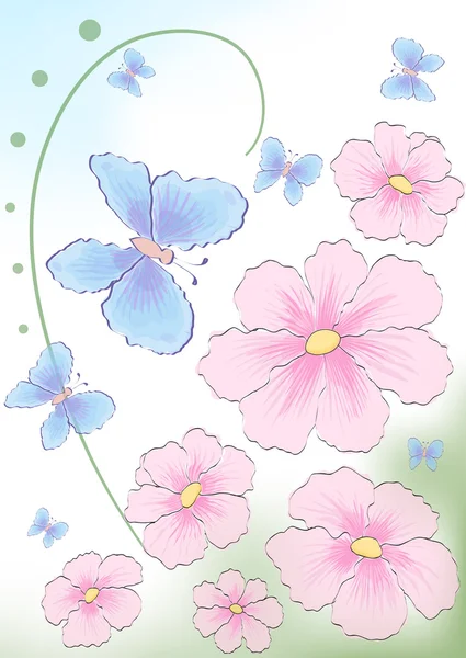 Las flores vectoriales y las mariposas — Vector de stock