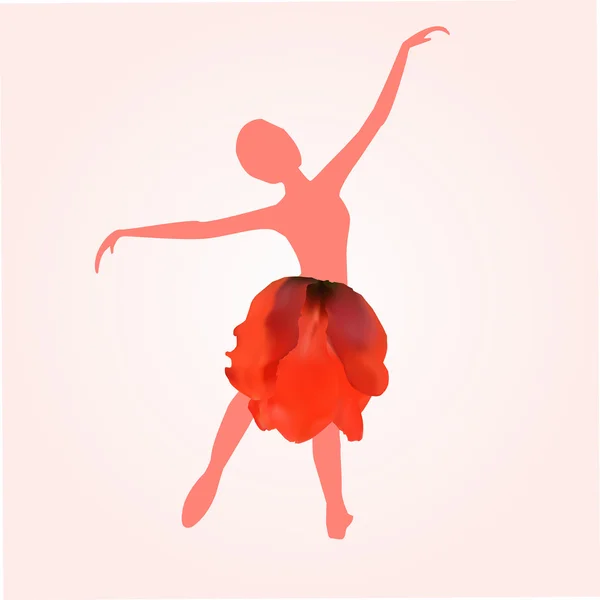 Girl silhouette dancing ballet in the red dress — Stock Vector
