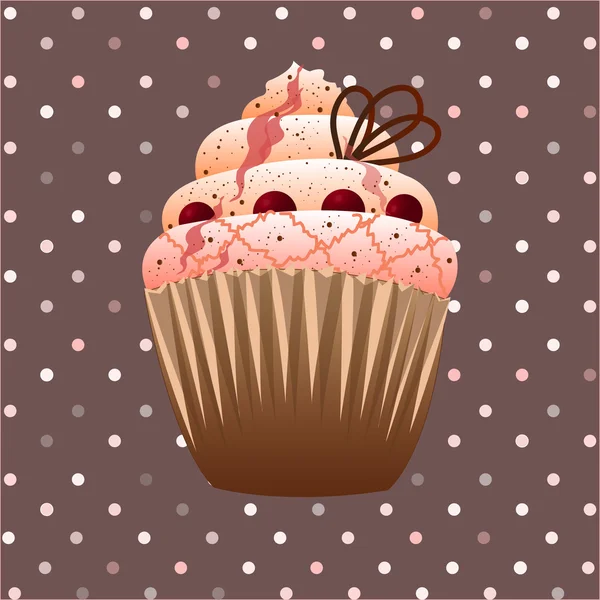 Tranbär cupcake på brun bakgrund — Stock vektor
