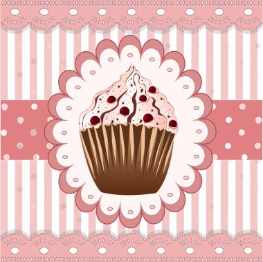 Cranberries cupcake pembe bir arka plan üzerinde