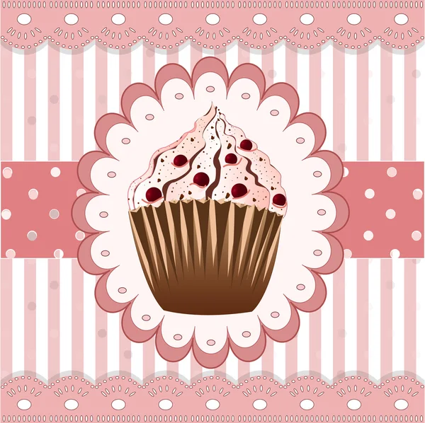 Cupcake di mirtilli rossi sullo sfondo rosa — Vettoriale Stock