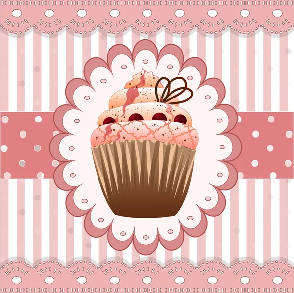 Cranberries cupcake on the pink background — Stock Vector