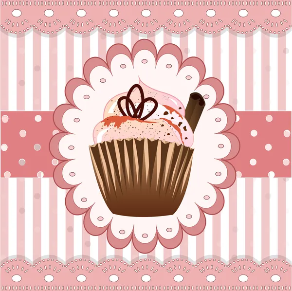 Cupcake on the pink background with cinnamon — Stock Vector