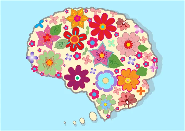 Beautiful brain with colored flowers — Stock Vector