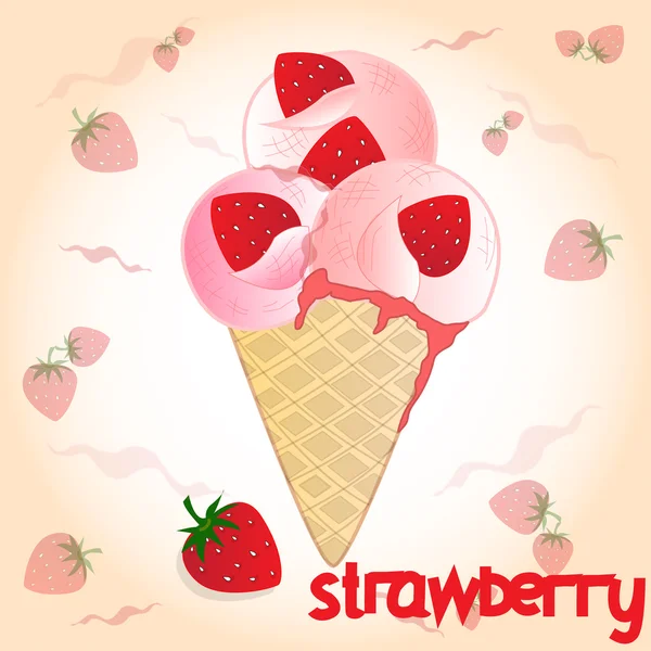 Strawberry icecream on the pink background — Stock Vector