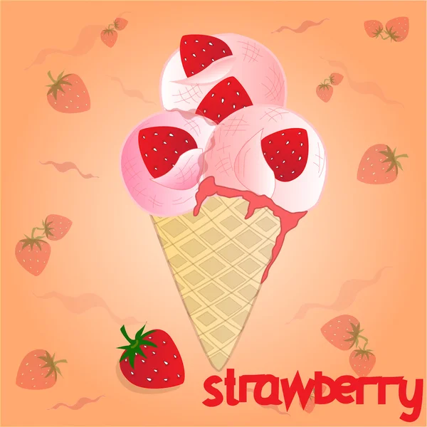 Strawberry icecream on the orange background — Stock Vector