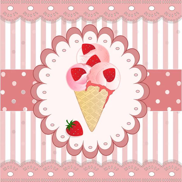 Strawberry icecream on the pink background — Stock Vector