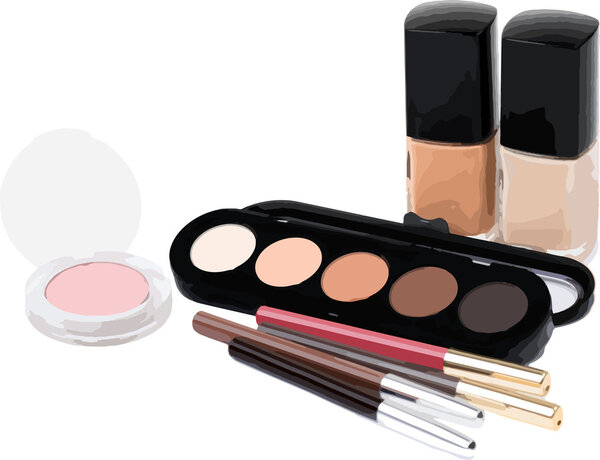 Isolated beautiful cosmetics and brushes for women