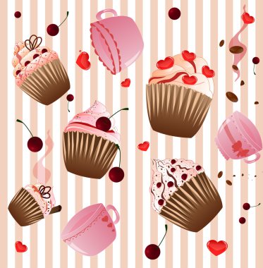 cupcake ve sökülen pembe bir arka plan üzerinde cup