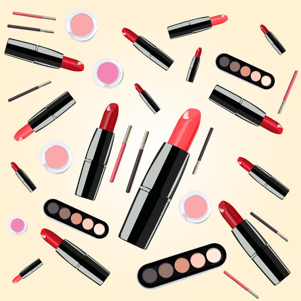 Isolated beautiful cosmetics and brushes for women