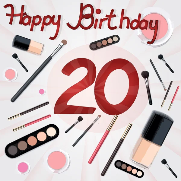 Birthday card cosmetics and brushes for women — Stock Vector